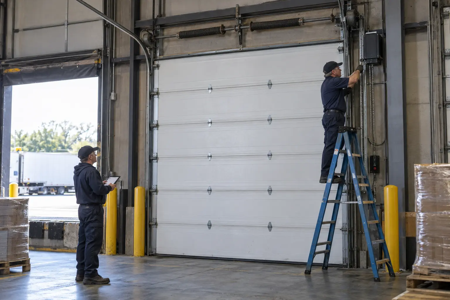 Commercial garage doors at a business facility